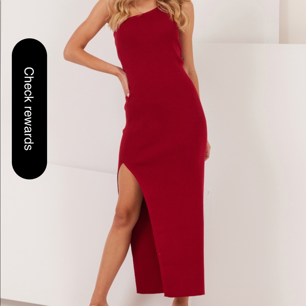 NWTS Red Ribbed Knit Midi Dress